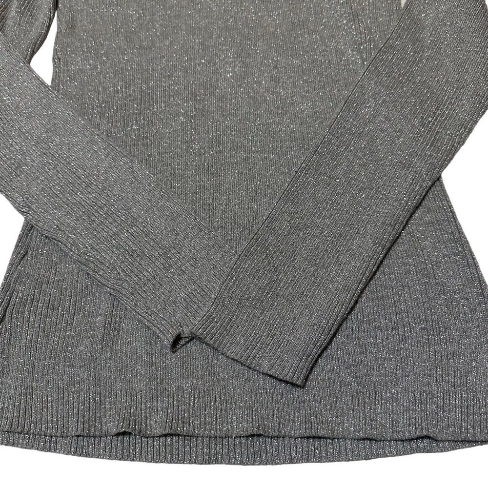 Basic Editions Womens XL Gray Sparkle V Neck Pullover Sweater - Picture 2 of 4